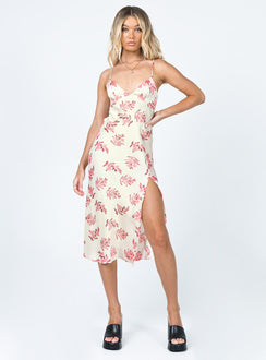 front view of model wearing Princess Polly Gigi Midi Dress Cream / Pink Floral 