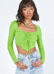 front view of model wearing Princess Polly Kenzie Long Sleeve Top Green 