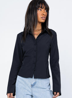 front view of model wearing Princess Polly Anni Shirt Black 