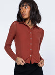 front view of model wearing Princess Polly Blanca Long Sleeve Top Brown 