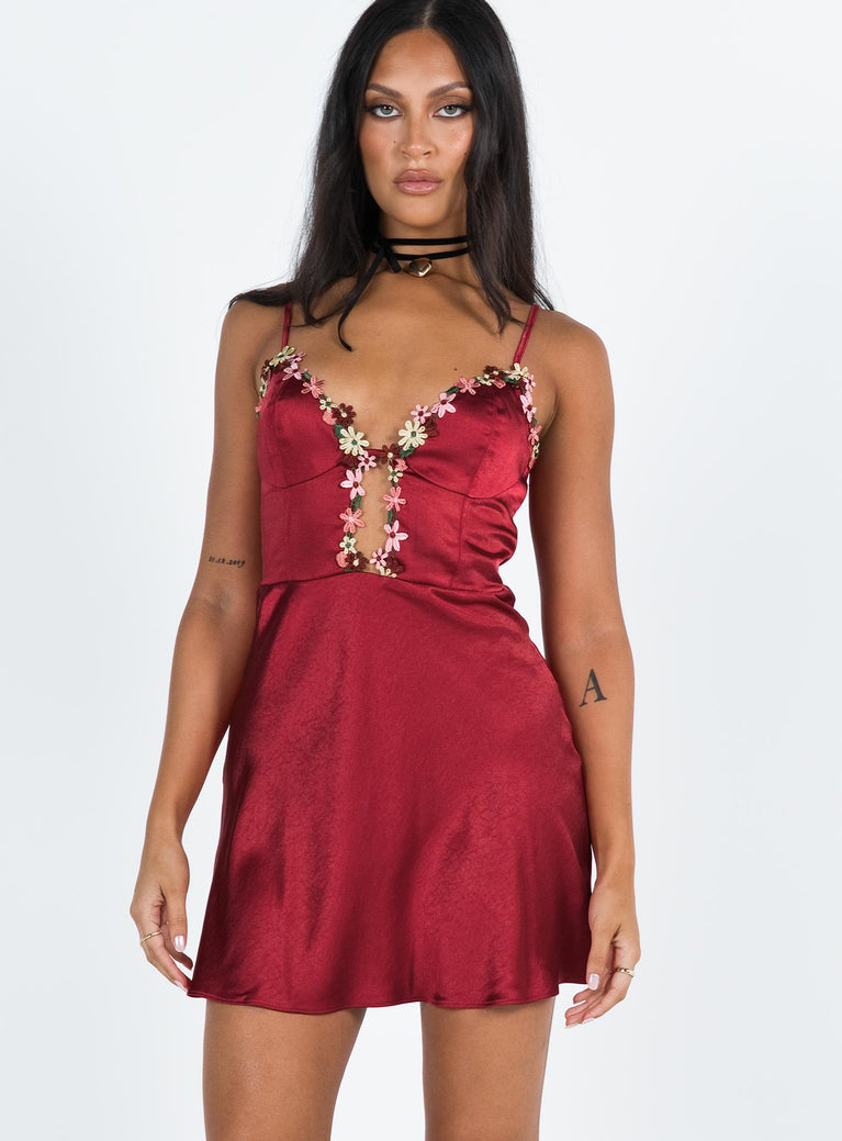 Front view of model wearing  front Princess Polly Scoop Neck Scoop Neck Scoop Neck  Tamal Mini Dress Burgundy