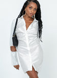 Front view of model wearing  front Princess Polly High Neck  Annemarie Mini Dress White