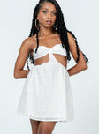 front view of model wearing Princess Polly Lulani Mini Dress White Sweetheart Neckline 