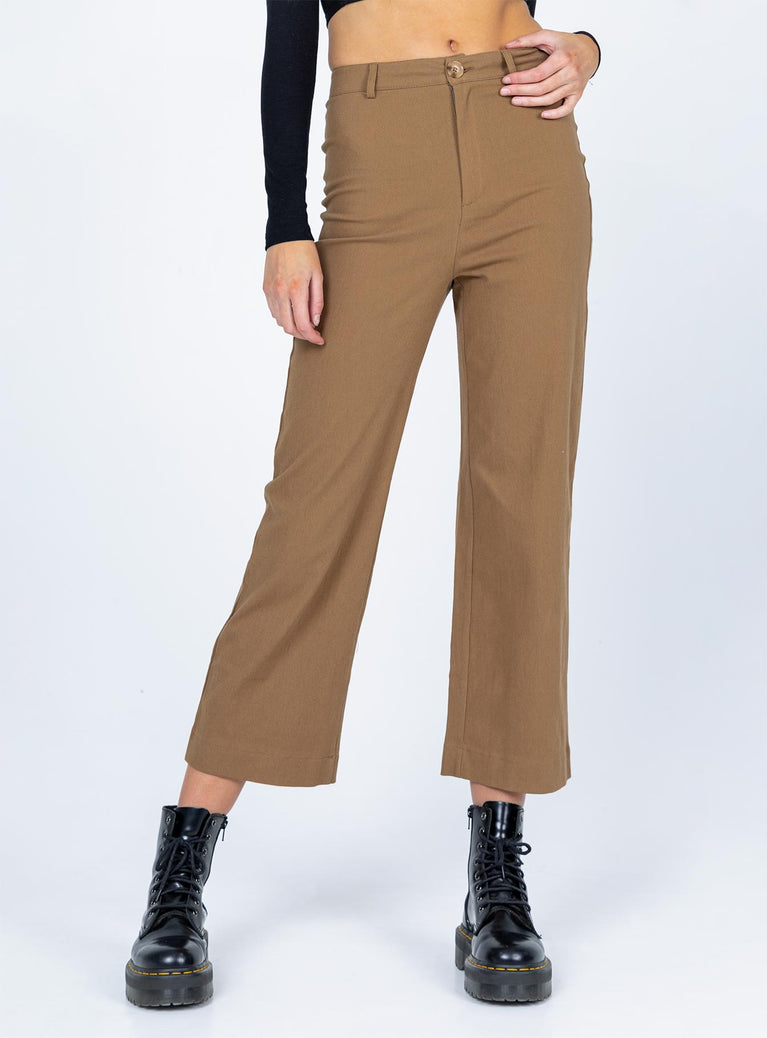 front view of model wearing Princess Polly Carter Pants Brown 