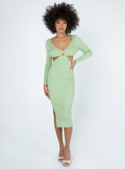 front view of model wearing Princess Polly Lucia Midi Dress Green 