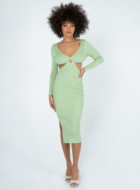 front view of model wearing Princess Polly Lucia Midi Dress Green 