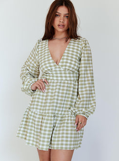 front view of model wearing Princess Polly Annabelle Mini Dress Green 