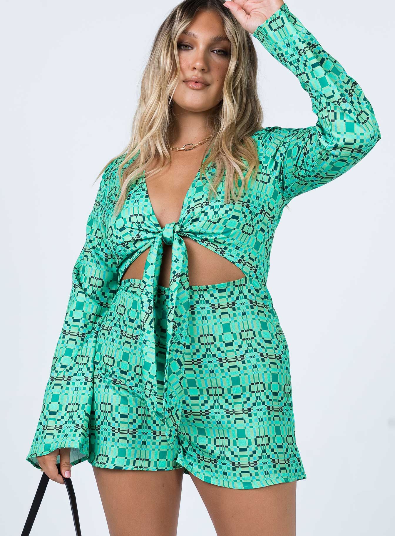 Remi Tie Front Romper Green