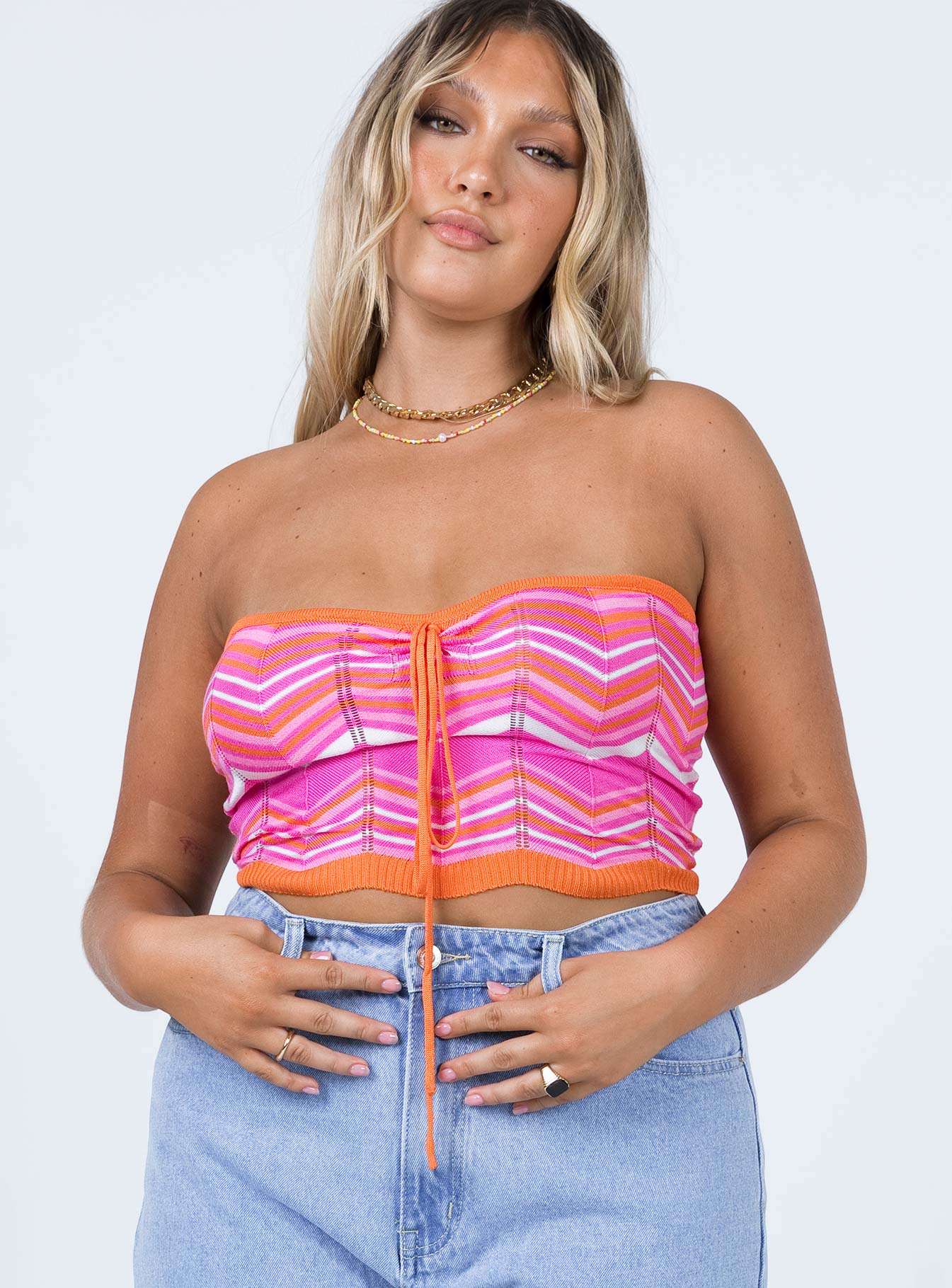 front view of model wearing Princess Polly Rosalia Top Pink 