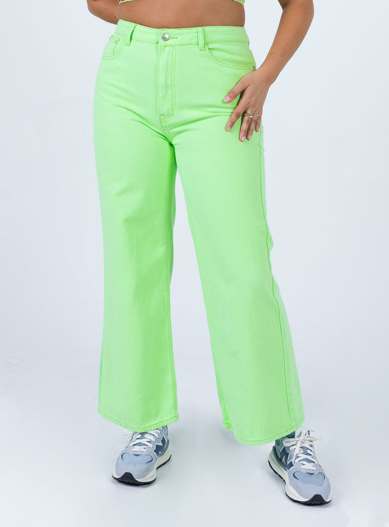 Princess Polly Mid Rise  Denver Denim Jeans Lime Green