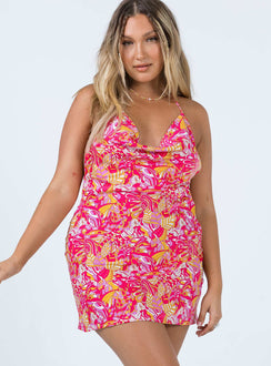 front view of model wearing Princess Polly Layla Mini Dress Red Multi 