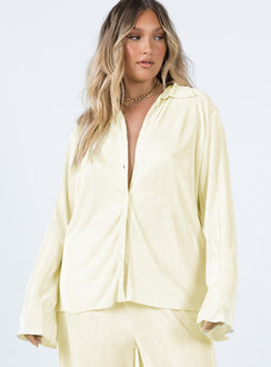 front view of model wearing Princess Polly Taina Pleated Shirt Cream Full Sleeves V-Neck 