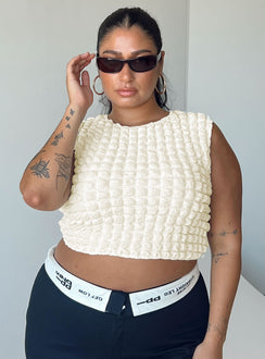 Front view of model wearing  front Princess Polly Sleeveless Crew Neck  Kendrick Top Cream Curve