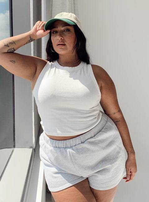 Track shorts High waisted Thick elasticated waistband Relaxed through leg