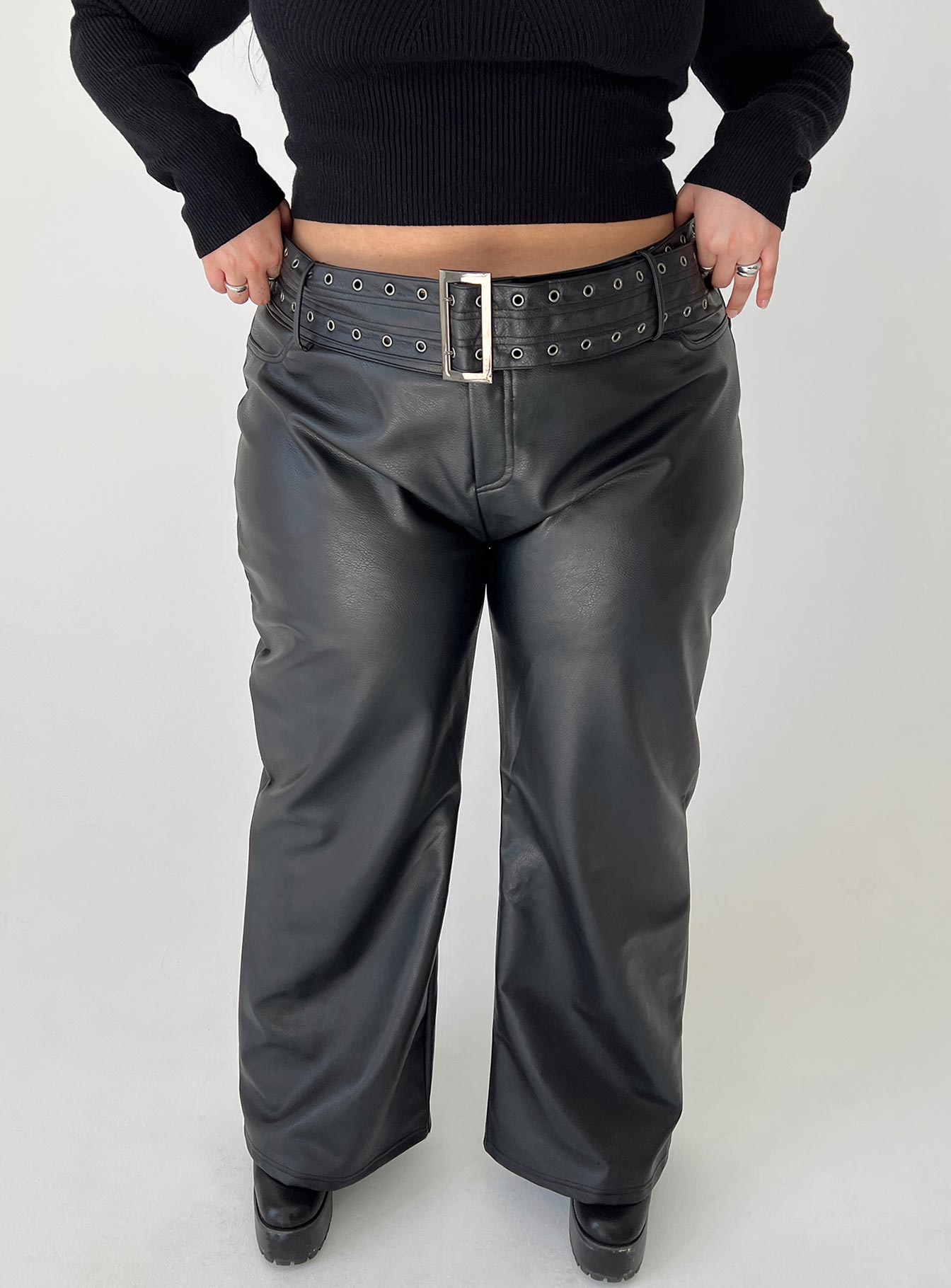 Leather pants with store belt