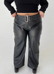 product Princess Polly High Waisted Pants  Torridon Eyelet Belt Faux Leather Pants Black Curve