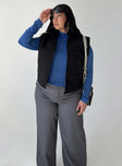 Puffer vest High Neck Zip front fastening Faux front pocket Non-stretch Fully lined