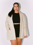 Oversized blazer Linen material Lapel collar  Button front fastening  Twin hip pockets 