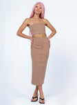 front view of model wearing Princess Polly Archy Midi Dress Beige Square Neck 