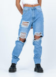 back view of model wearing Princess Polly Moxie Straight Leg Denim Jeans Mid Rise 