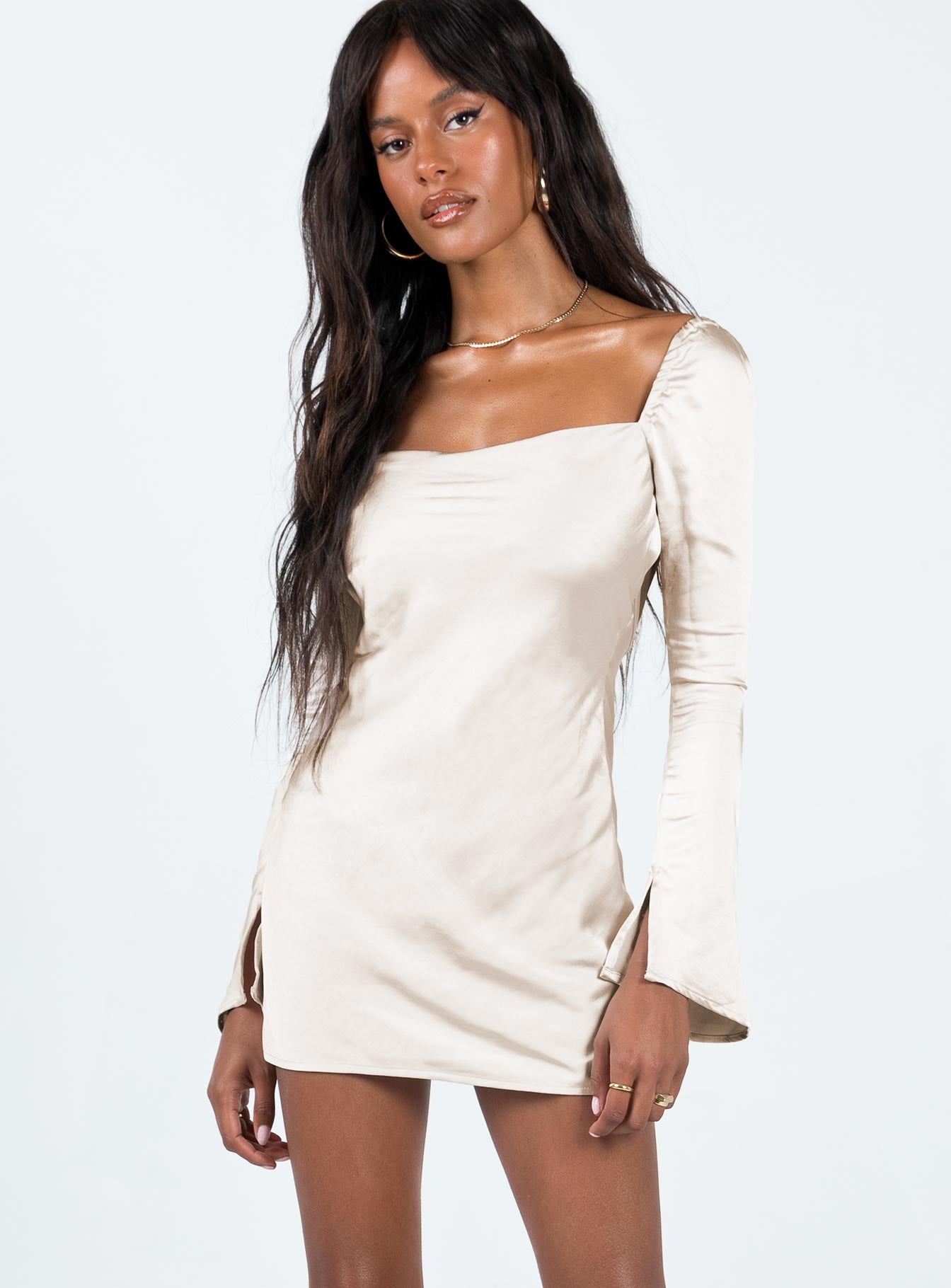 Long sleeve champagne dress sale