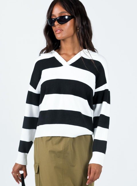 Caird Polo Sweater Black/White Princess Polly  Cropped 