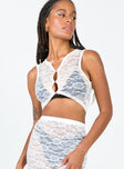 front view of model wearing Princess Polly Mayfair Lace Crop White 