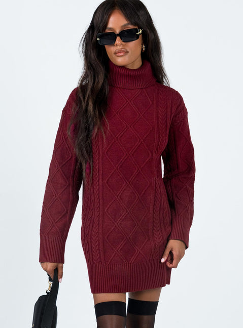 product Princess Polly High Neck  Bonington Sweater Dress Burgundy