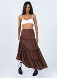 Front view of model wearing  front Miriah Maxi Skirt Brown Princess Polly  Maxi 