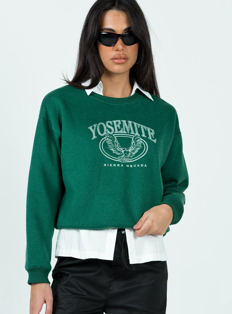 Yosemite Oversized Crewneck Sweatshirt Green Princess Polly  regular 