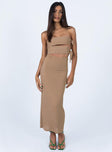 front view of model wearing Princess Polly Catherine Maxi Dress Brown 