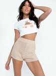 Beige shorts Knit material  High waisted  Elasticated waistband 