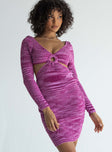 front view of model wearing Princess Polly Lucia Cut Out Mini Dress Purple 