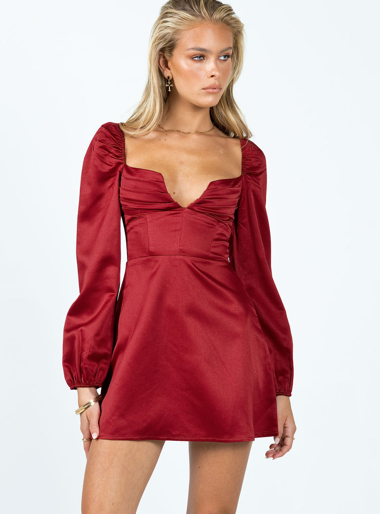 product Princess Polly Scoop Neck  Della Long Sleeve Mini Dress Burgundy