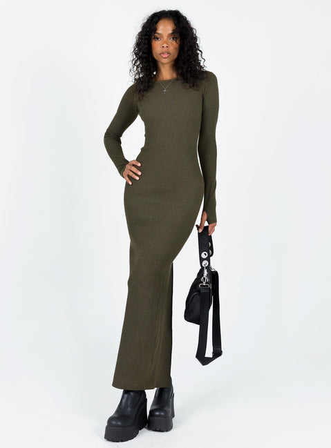 product Princess Polly High Neck High Neck  Karim Ribbed Knit Maxi Dress Khaki