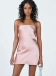 Front view of model wearing  front Princess Polly Boat Neck  Saydee Strapless Mini Dress Rose