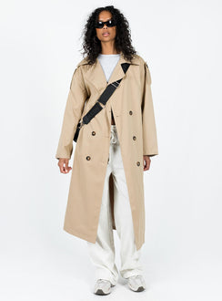 Trench coat Lapel collar Double-breasted  Twin hip pockets Non-stretch