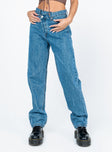 product Princess Polly Mid Rise  Holly Asymmetric Straight Leg Jean Mid Wash Denim