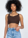 front view of model wearing Princess Polly Kellyan Top Brown 