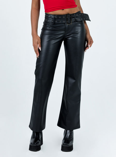 product Princess Polly High Waisted Pants  Torridon Eyelet Belt Faux Leather Pants Black