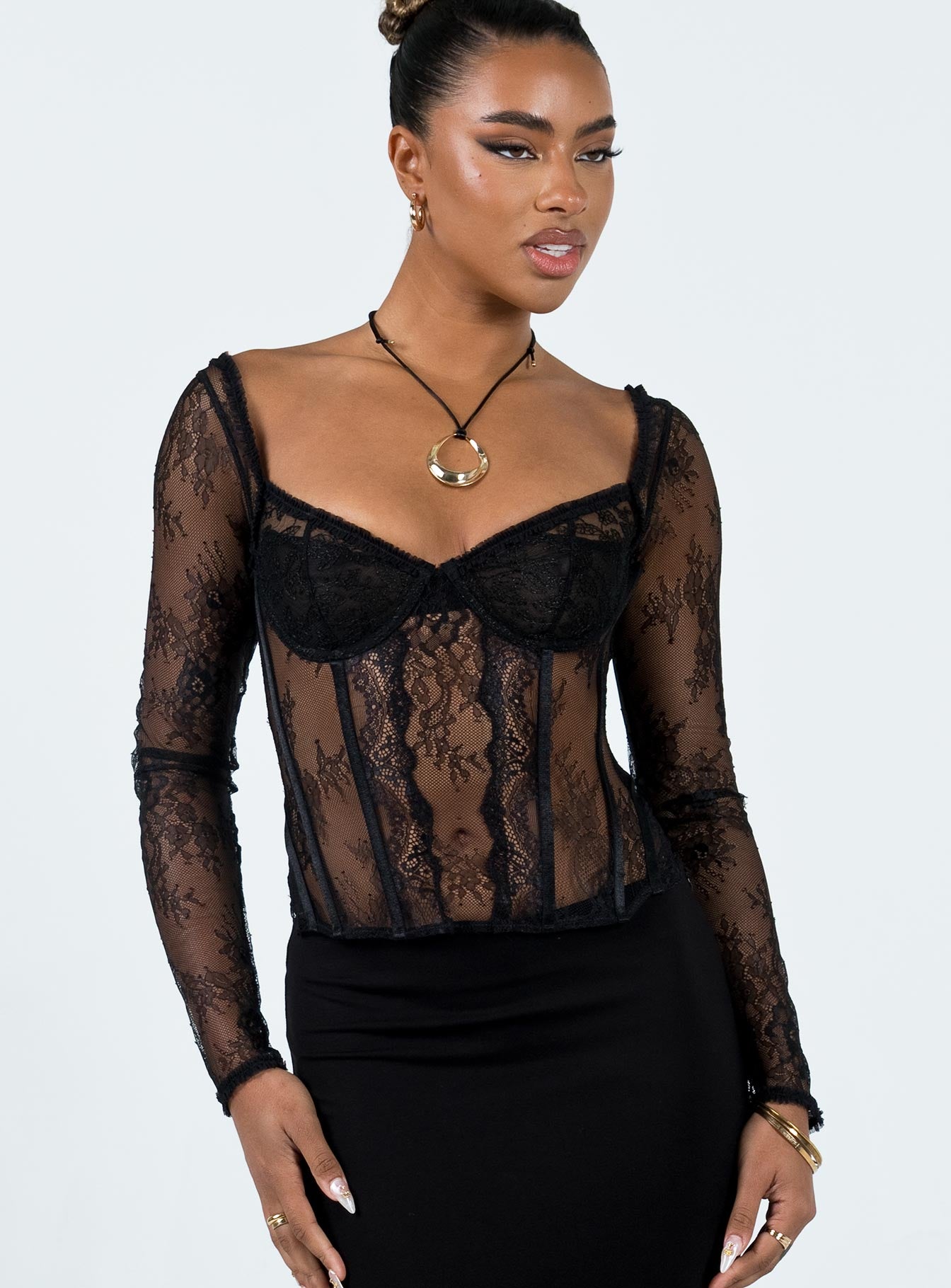 Sheer lace long outlet sleeve top