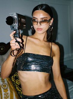 product Princess Polly Sleeveless High Neck  Nemara Bandeau Top Black / Silver