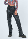 front view of model wearing Princess Polly Rianna PU Pants Black 