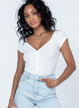 front view of model wearing Princess Polly Wayne Bodysuit White Short Sleeves V-Neck 