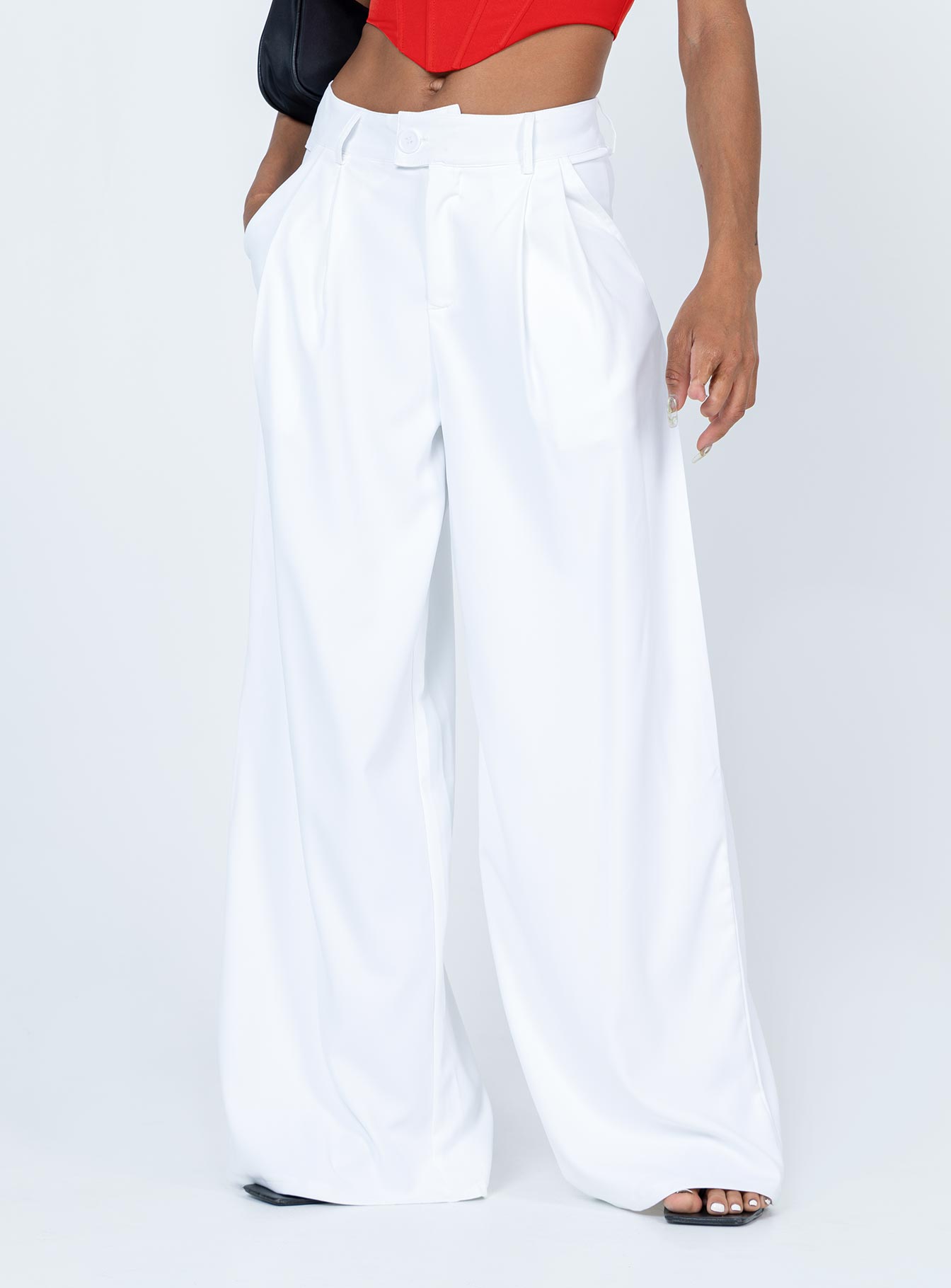 front view of model wearing Princess Polly Yvette Pants White 