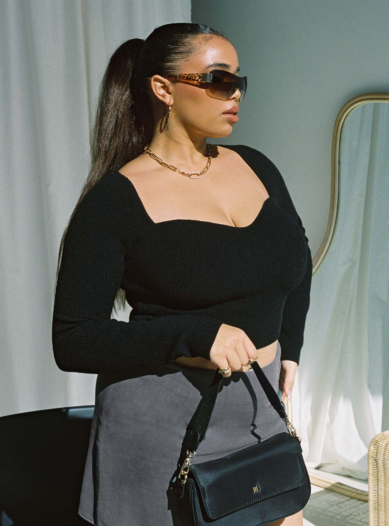 product Princess Polly Full Sleeves High Neck  Alima Long Sleeve Top Black Curve