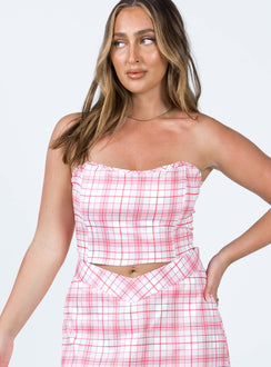 front view of model wearing Princess Polly Checkity Tube Top Multi 