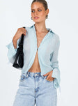 Long sleeve shirt Plisse material Sheer design Classic collar V neckline