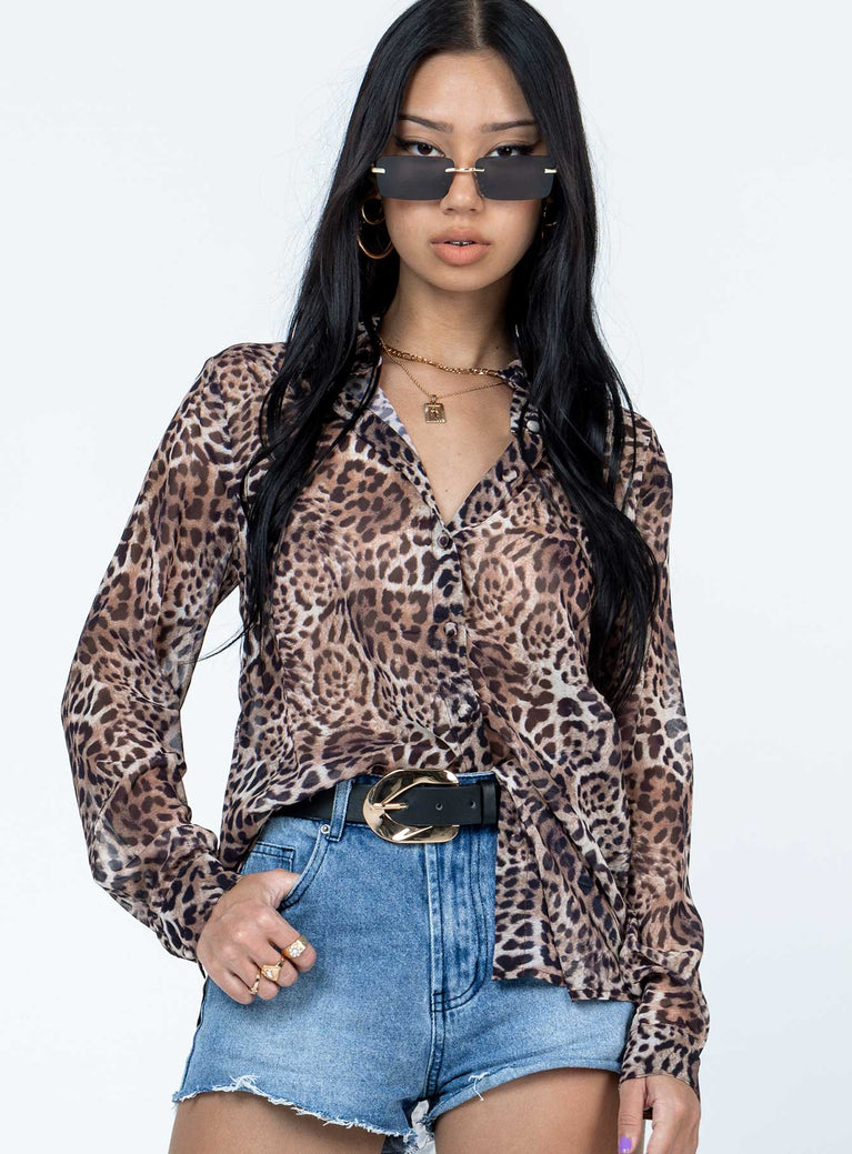 product Princess Polly Full Sleeves High Neck  Hayden Shirt Leopard