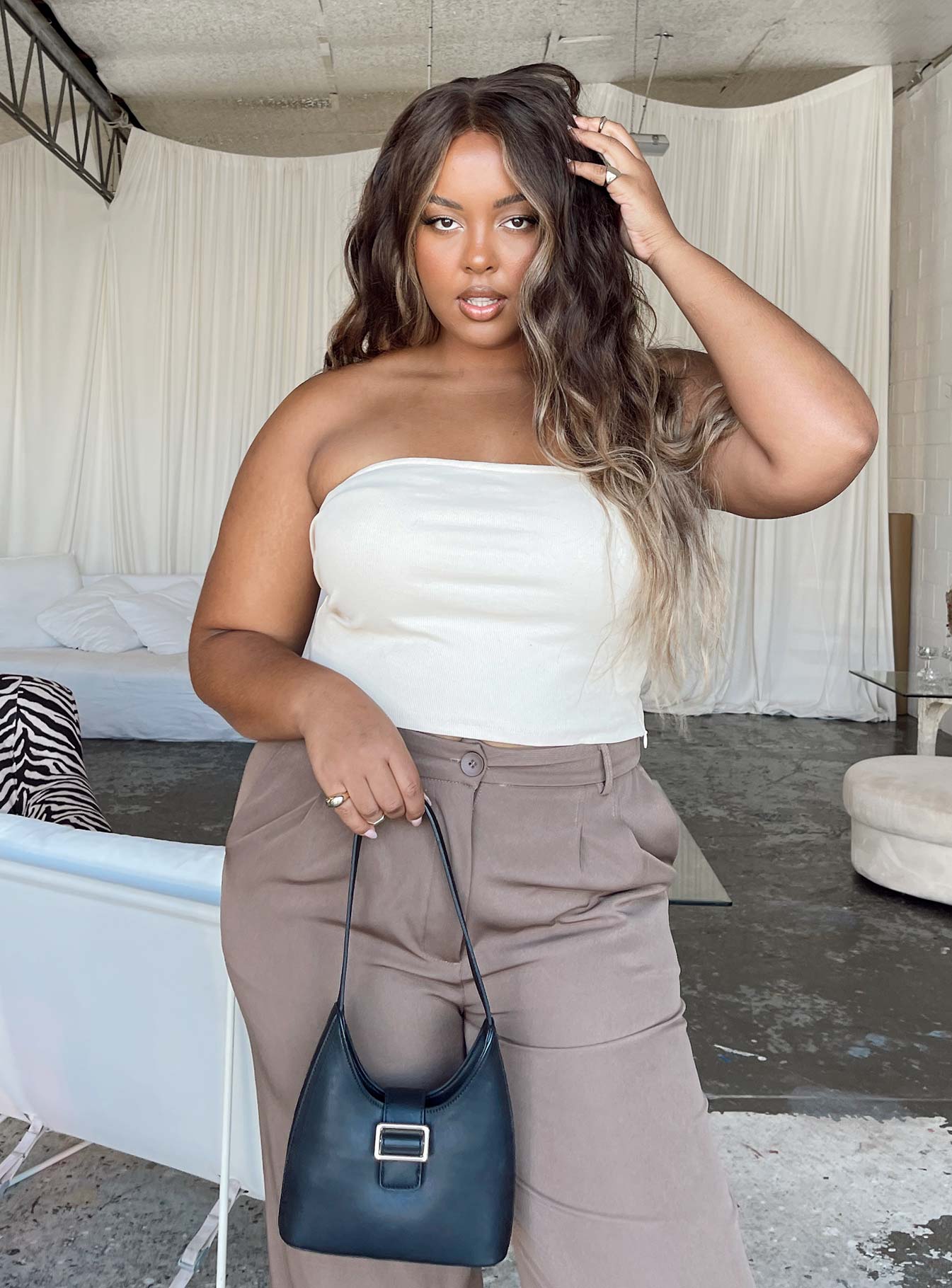 product Princess Polly Sleeveless Crew Neck  Rosehill Strapless Top Beige Curve